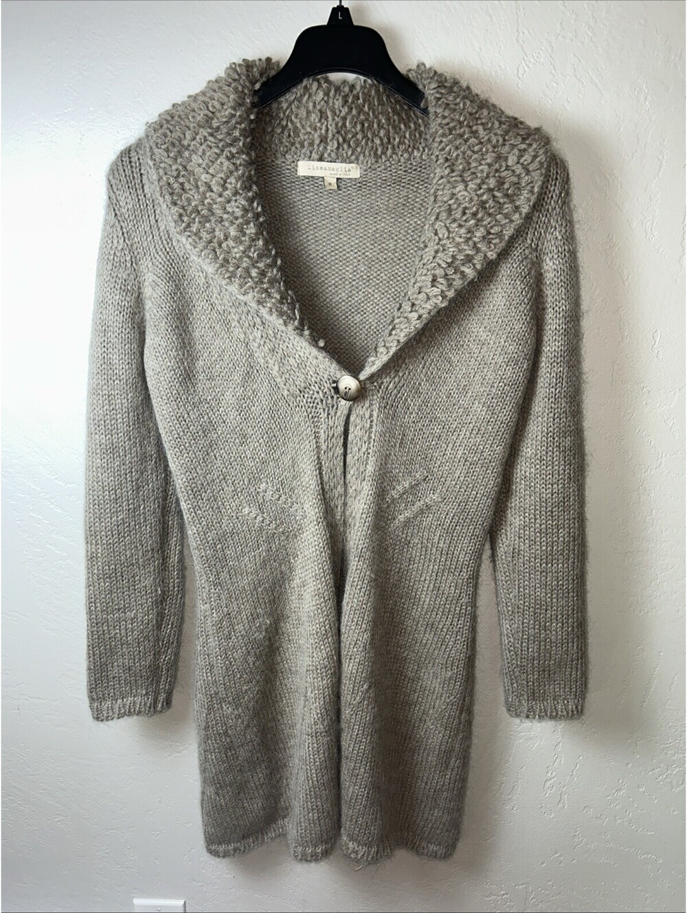 Lineamaglia Women's M Long Beige Cardigan Sweater Wool, Mohair